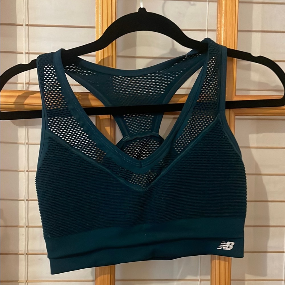 New Balance Hunter Green Sports Bra Breathable Racerback